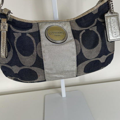 Coach Blue Denim Grey Stripe Canvas Shoulder Bag F1163-F174391