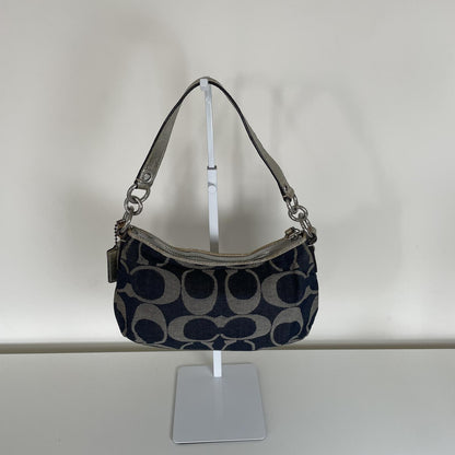 Coach Blue Denim Grey Stripe Canvas Shoulder Bag F1163-F174391
