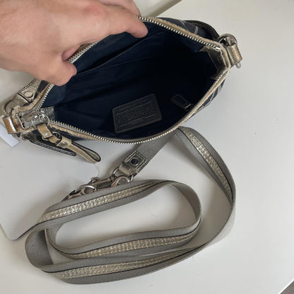 Coach Blue Denim Grey Stripe Canvas Shoulder Bag F1163-F174391