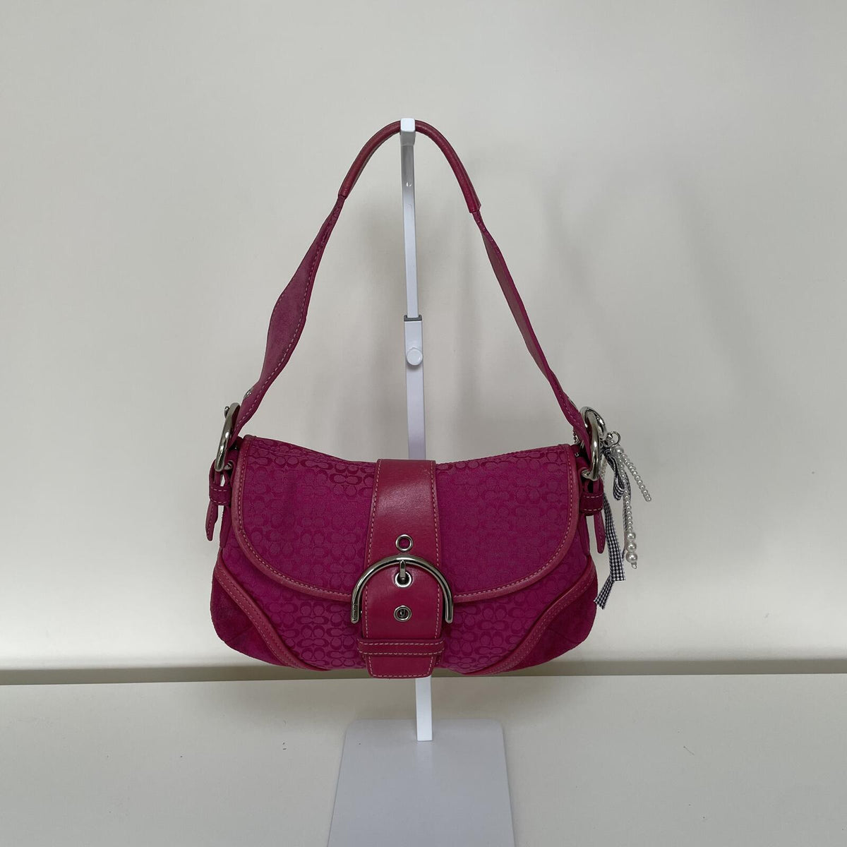 Rare Coach Soho Hot Pink Suede Leather Shoulder Bag Handbag E04J-6818