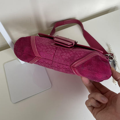 Rare Coach Soho Hot Pink Suede Leather Shoulder Bag Handbag E04J-6818