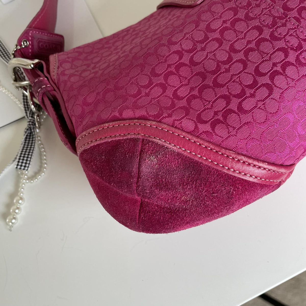 Rare Coach Soho Hot Pink Suede Leather Shoulder Bag Handbag E04J-6818
