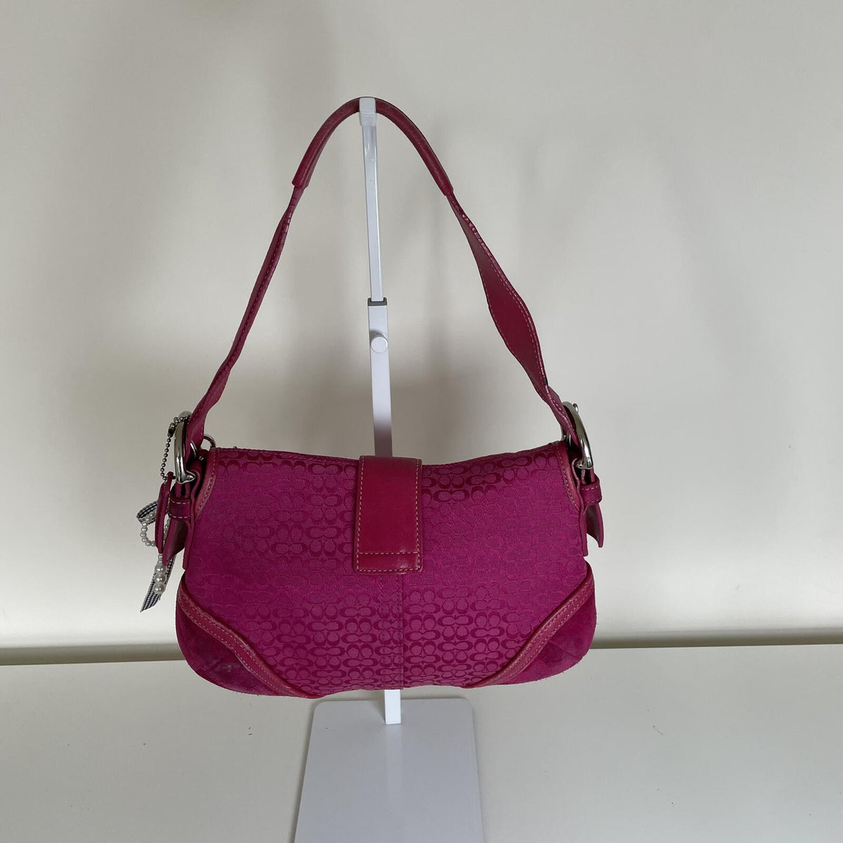 Rare Coach Soho Hot Pink Suede Leather Shoulder Bag Handbag E04J-6818
