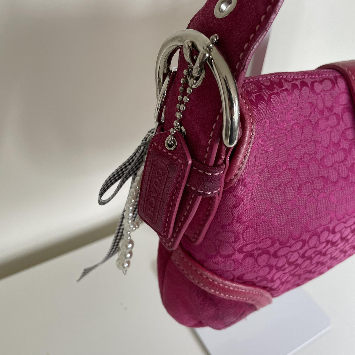 Rare Coach Soho Hot Pink Suede Leather Shoulder Bag Handbag E04J-6818