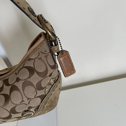 Coach Beige Signature Monogram Studded Shoulder Bag Handbag Purse Y2K G04M-9452