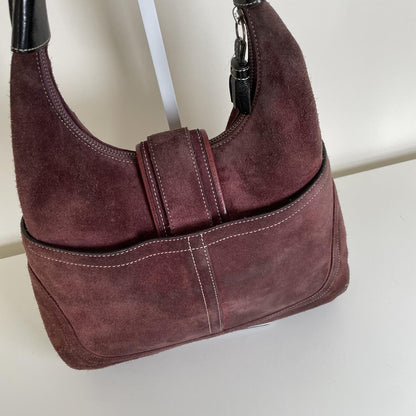 Coach Suede Hampton Buckle Front Shoulder Bag Burgundy F04S-7472