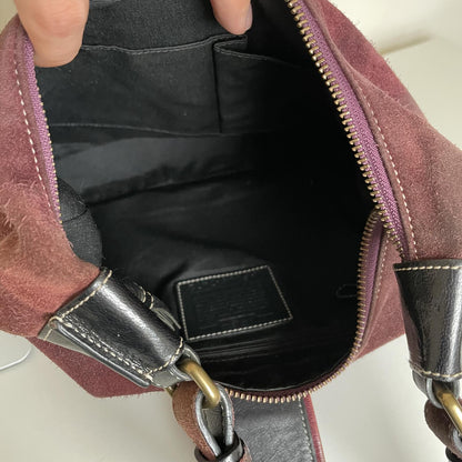 Coach Suede Hampton Buckle Front Shoulder Bag Burgundy F04S-7472