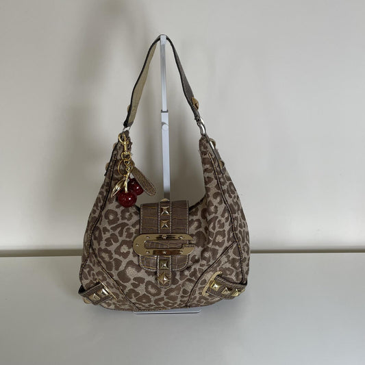 Guess Brown Cheetah Print Studded Shoulder Bag Handbag