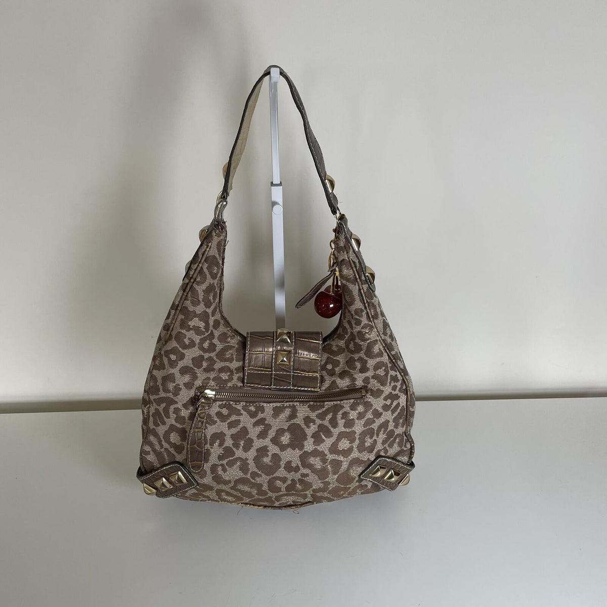 Guess Brown Cheetah Print Studded Shoulder Bag Handbag