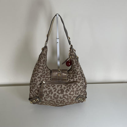 Guess Brown Cheetah Print Studded Shoulder Bag Handbag