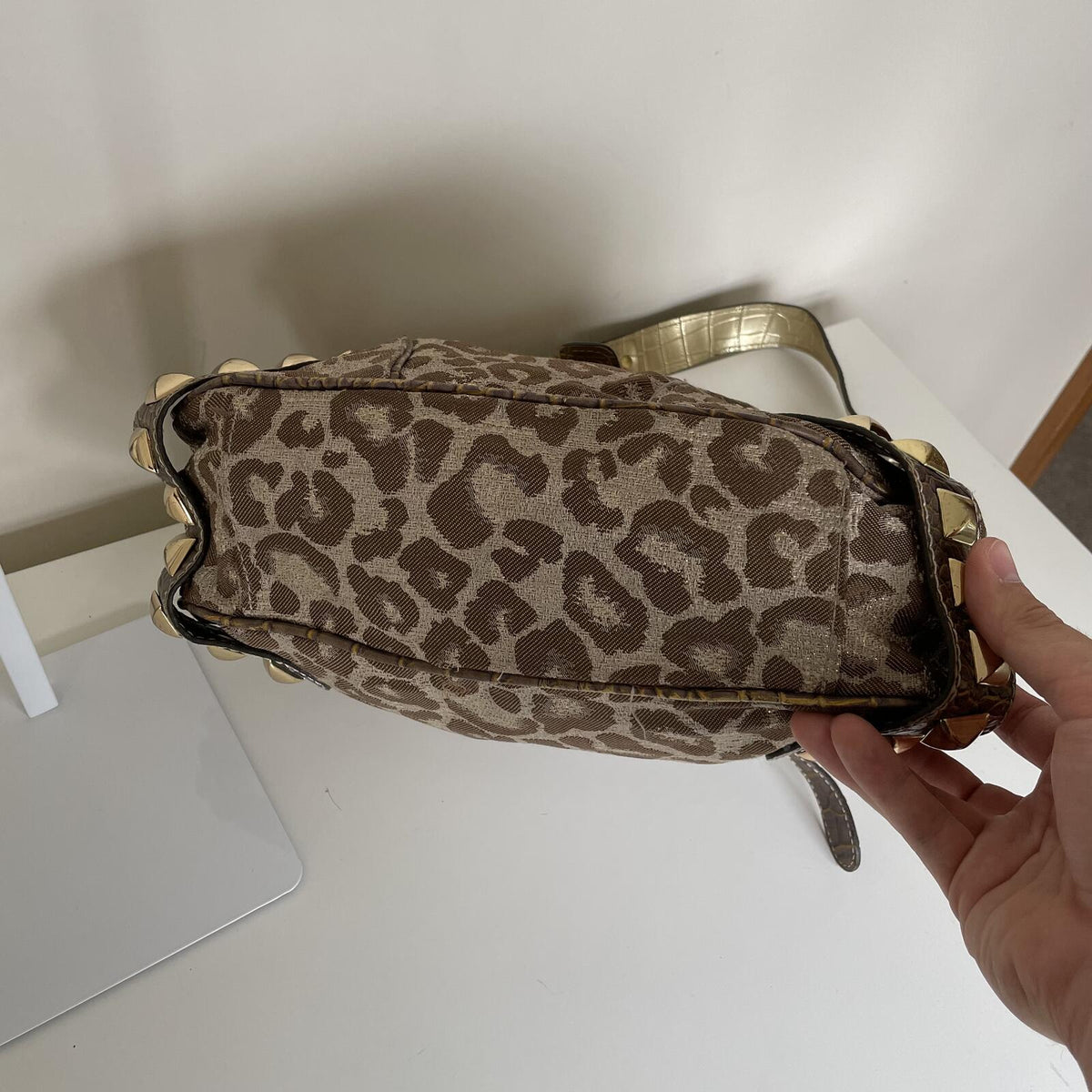 Guess Brown Cheetah Print Studded Shoulder Bag Handbag