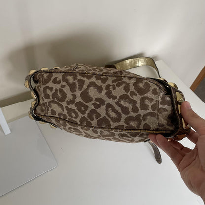 Guess Brown Cheetah Print Studded Shoulder Bag Handbag