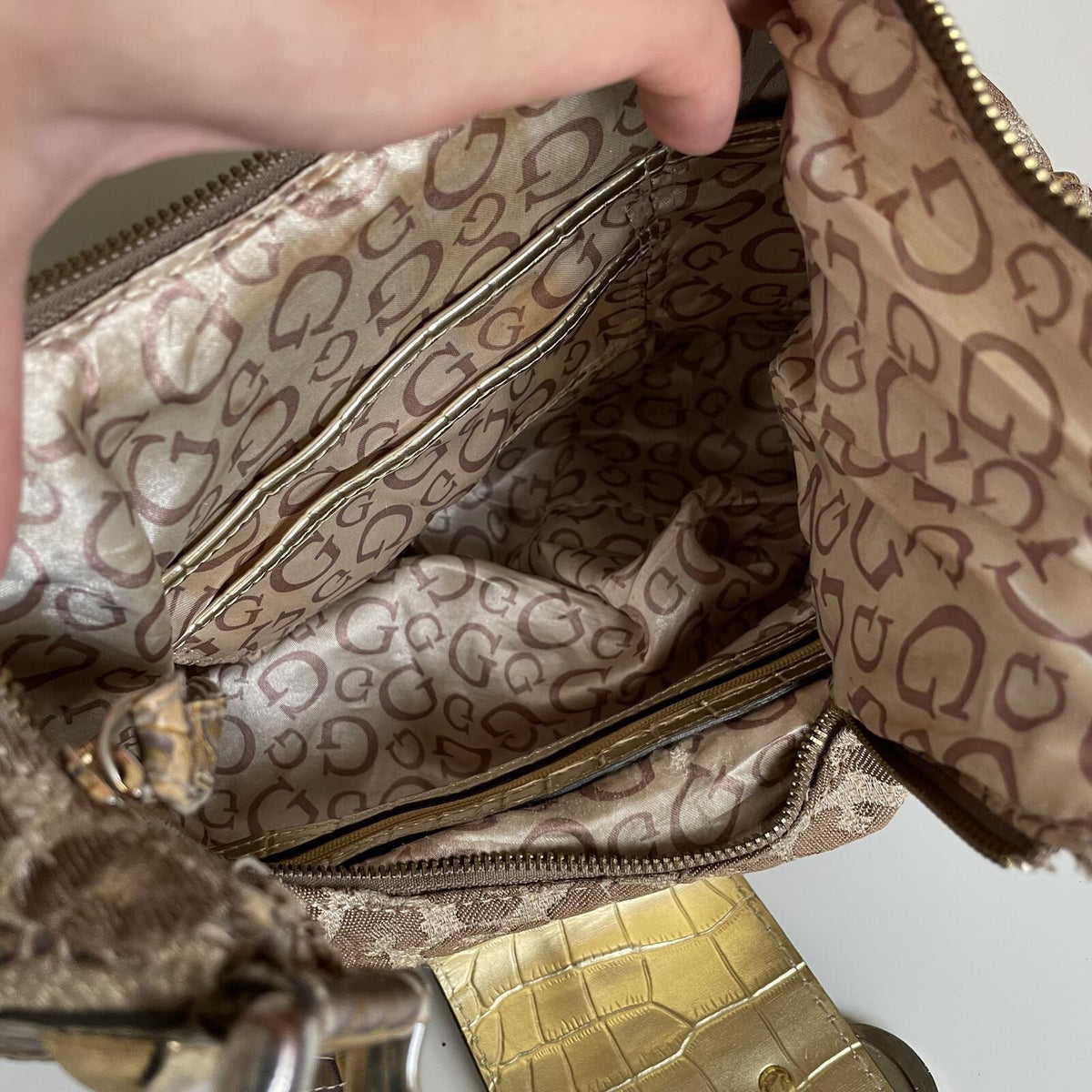 Guess Brown Cheetah Print Studded Shoulder Bag Handbag