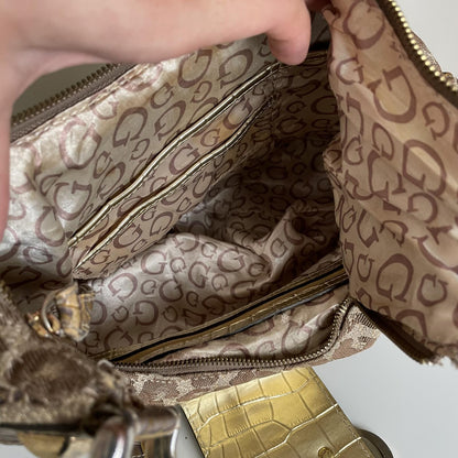 Guess Brown Cheetah Print Studded Shoulder Bag Handbag