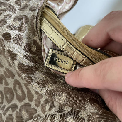 Guess Brown Cheetah Print Studded Shoulder Bag Handbag
