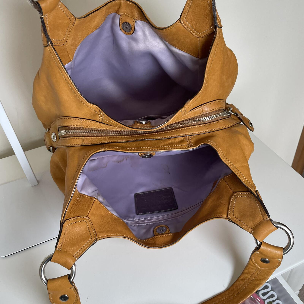 Coach Tan Leather 3 Compartment Hobo Shoulder Bag Handbag Purse D1071-14336