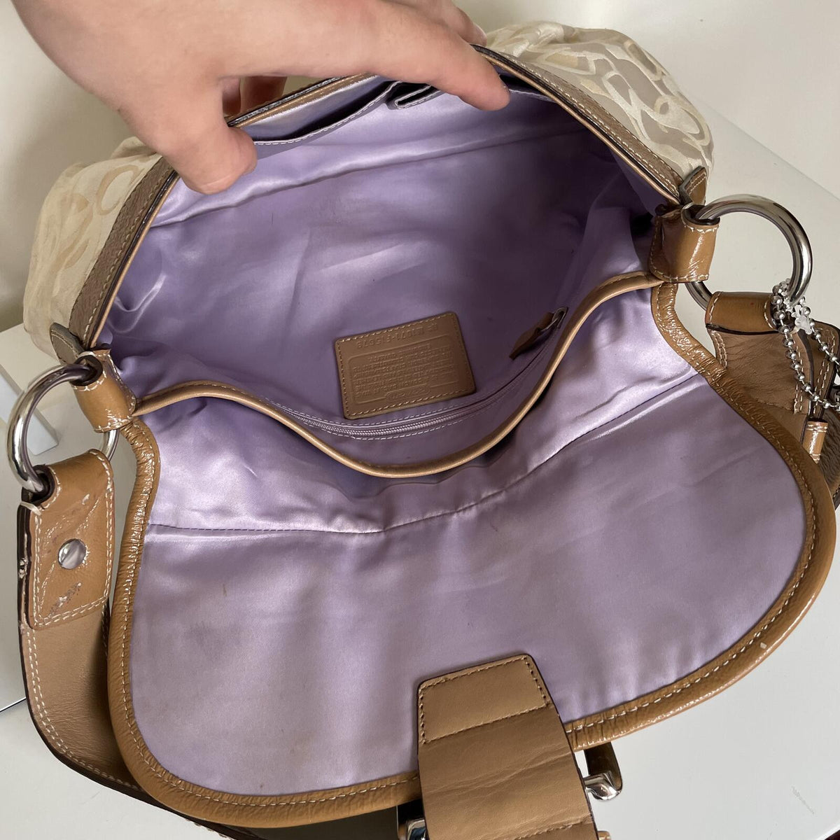 Coach Signature Beige Soho Optic Shoulder Bag Handbag Purse M1071-F15679