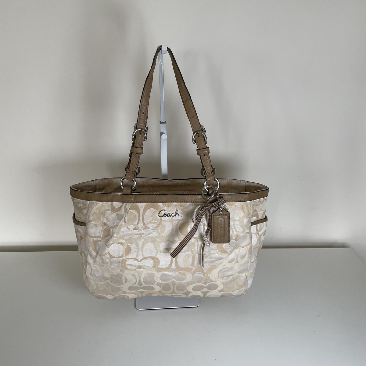 Coach Beige Monogram Tote Shoulder Bag D1126-F17881