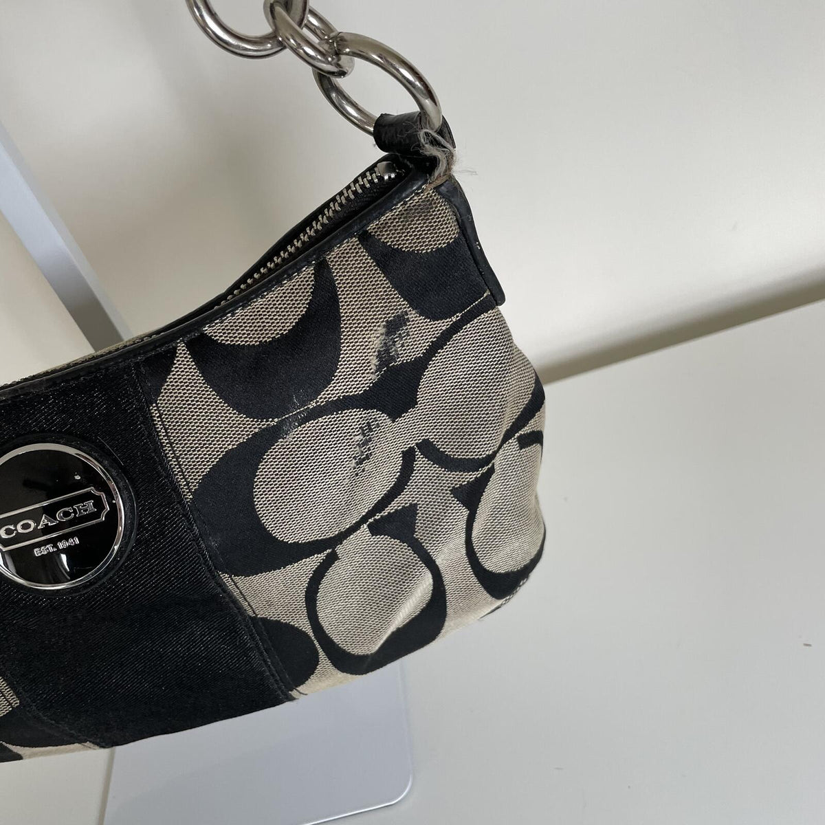 Coach Black Signature Monogram Mini Shoulder Bag E1193-F17439