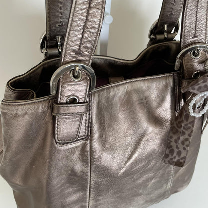 Coach Slouch Hobo Silver Leather Shoulder Bag A1293-F17216