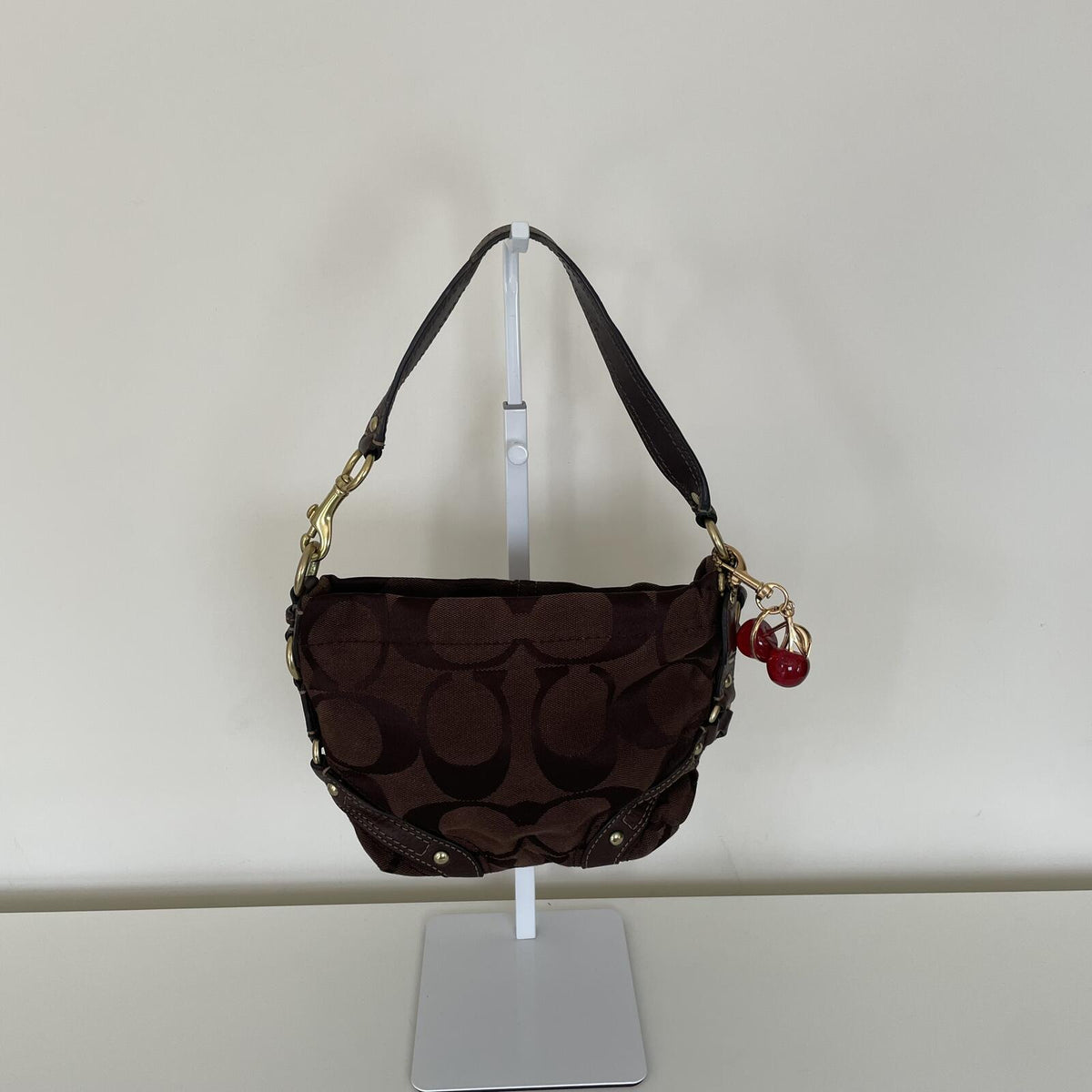 Coach Mini Carly Brown Signature Monogram Shoulder Bag