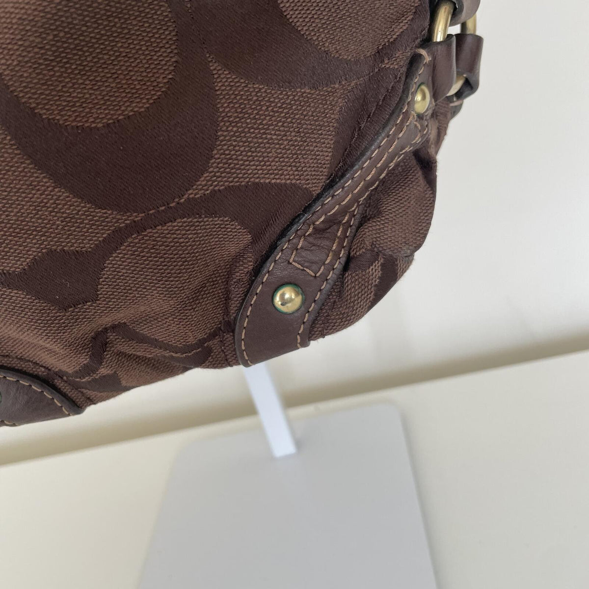 Coach Mini Carly Brown Signature Monogram Shoulder Bag
