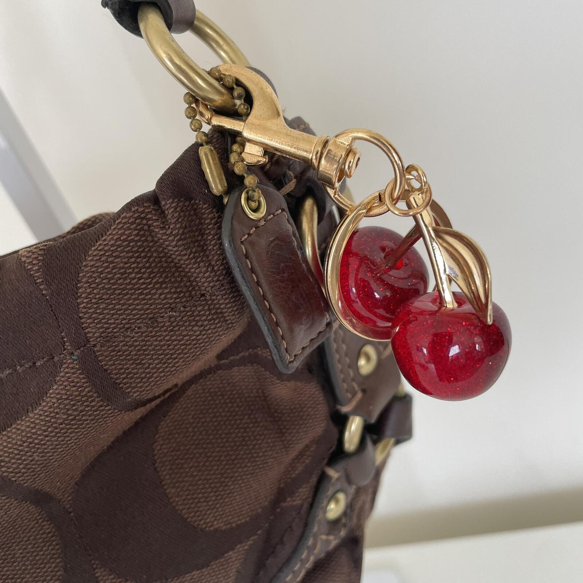 Coach Mini Carly Brown Signature Monogram Shoulder Bag