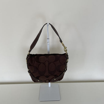 Coach Mini Carly Brown Signature Monogram Shoulder Bag