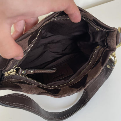Coach Mini Carly Brown Signature Monogram Shoulder Bag