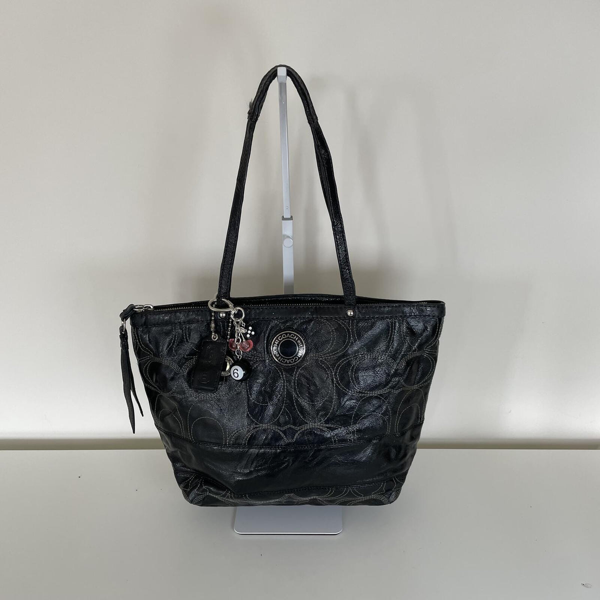 Coach Black Patent Stripe Tote Shoulder Bag Y2K D1259-F19198