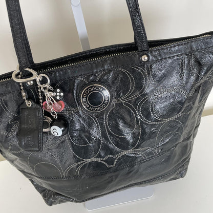 Coach Black Patent Stripe Tote Shoulder Bag Y2K D1259-F19198