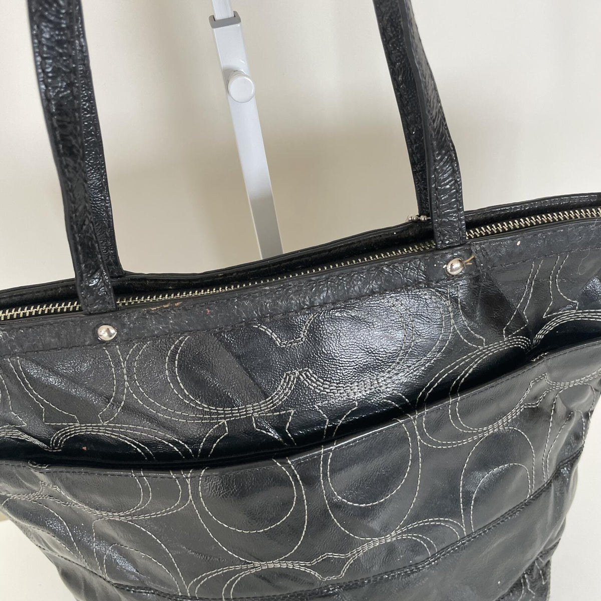 Coach Black Patent Stripe Tote Shoulder Bag Y2K D1259-F19198