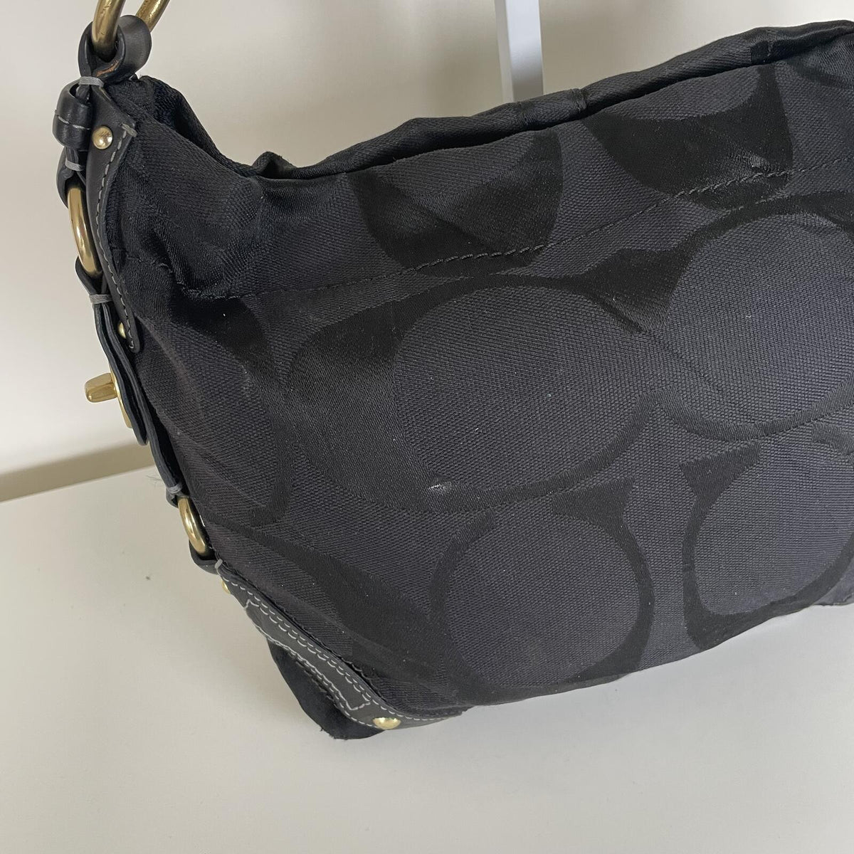 Coach Carly Black Signature Monogram Canvas Shoulder Bag D0771-10619