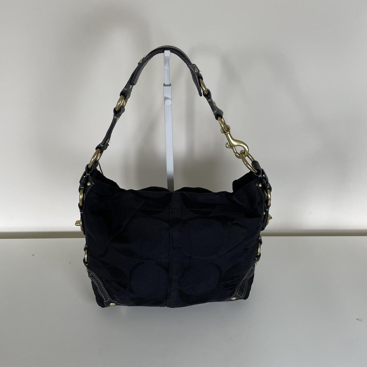 Coach Carly Black Signature Monogram Canvas Shoulder Bag D0771-10619