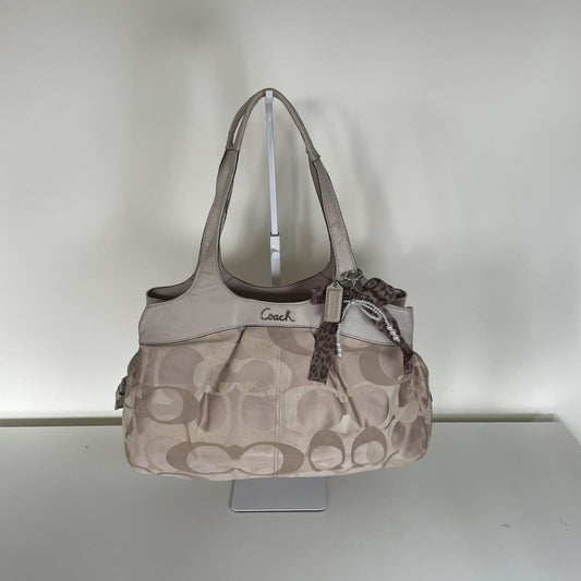 Coach Beige Monogram Sateen 3 Compartment Shoulder Bag M1120-F18826
