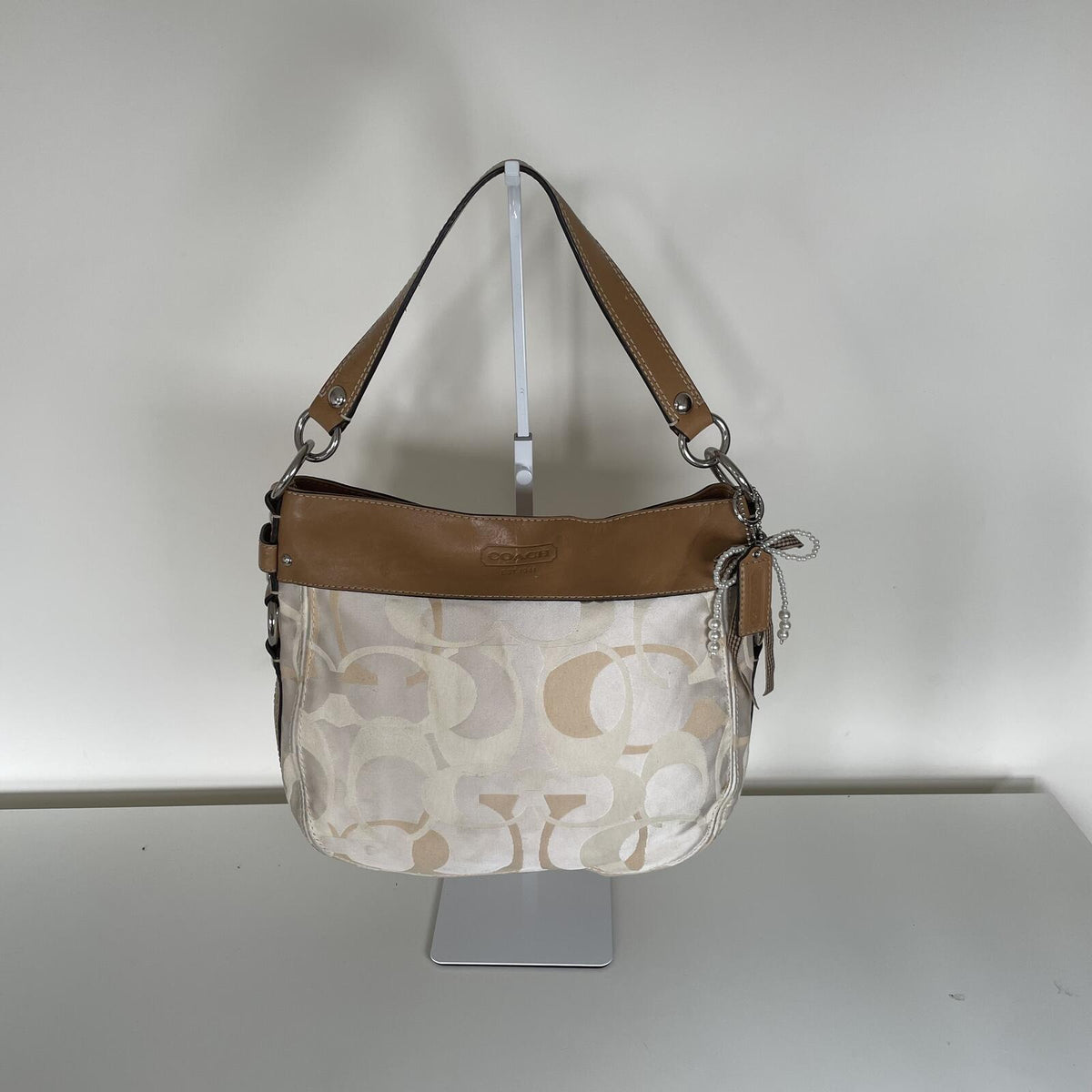 Coach Zoe Optic Signature Beige Shoulder Bag C1082-F14711