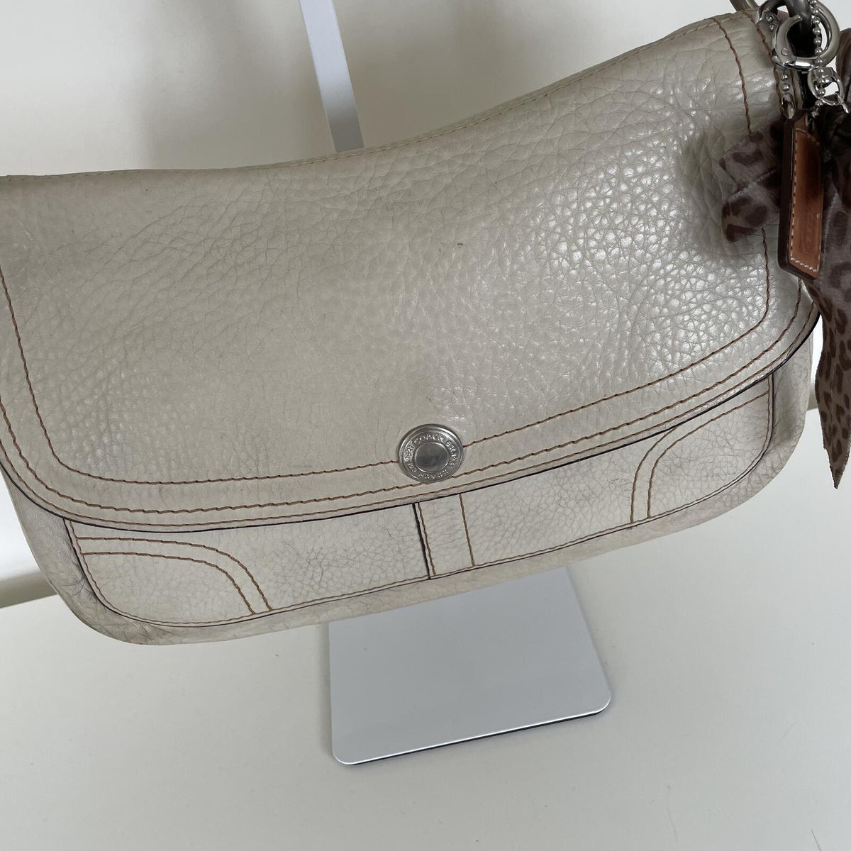 Coach White Pebbled Leather Shoulder Bag F0851-F12336