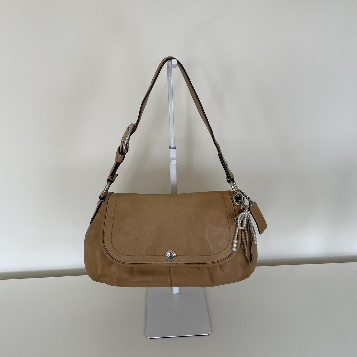 Coach Beige Pleated Leather Shoulder Bag D0920-F13729