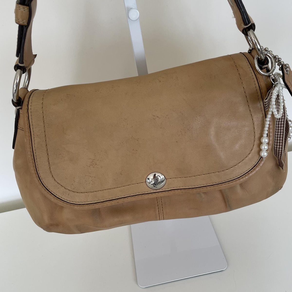 Coach Beige Pleated Leather Shoulder Bag D0920-F13729