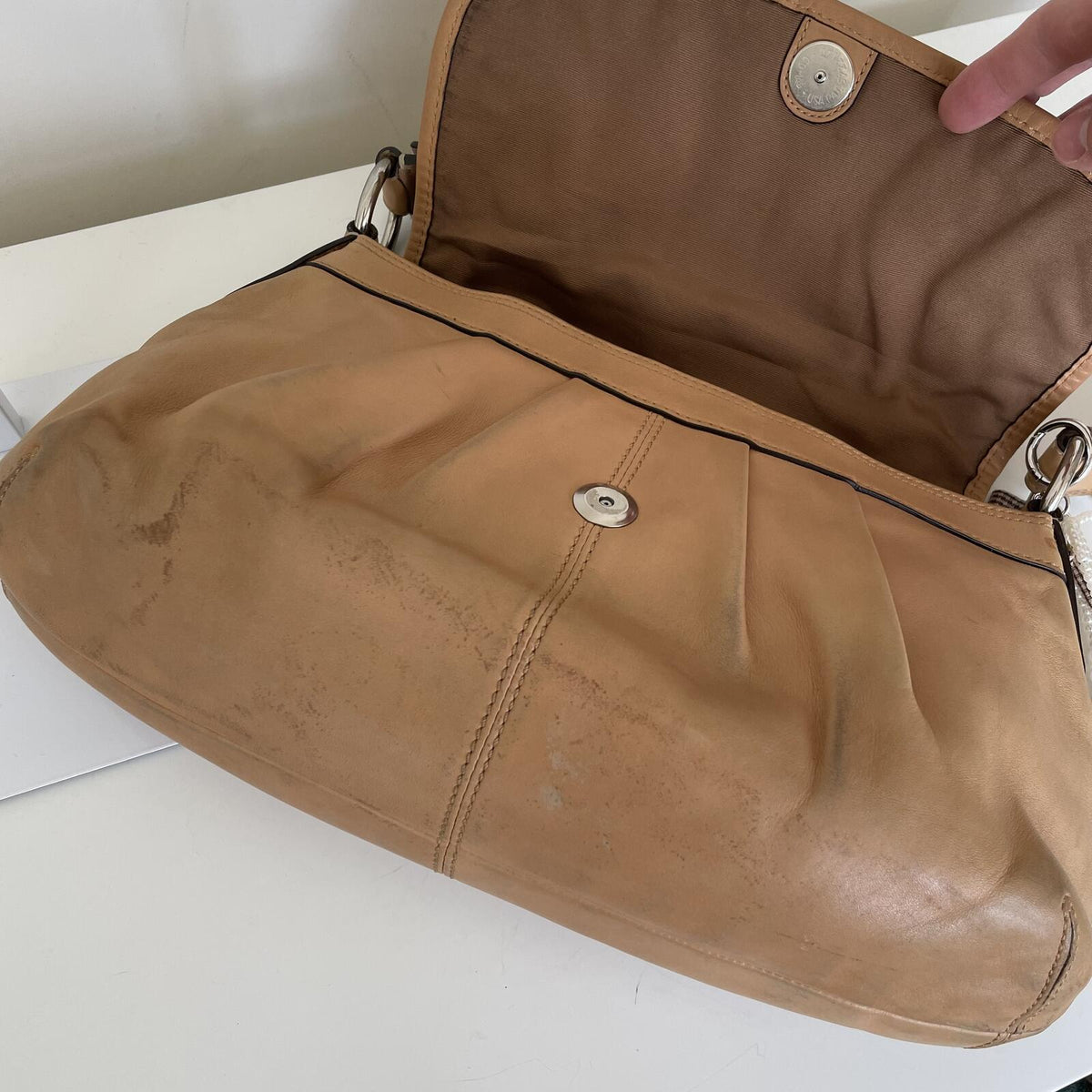 Coach Beige Pleated Leather Shoulder Bag D0920-F13729
