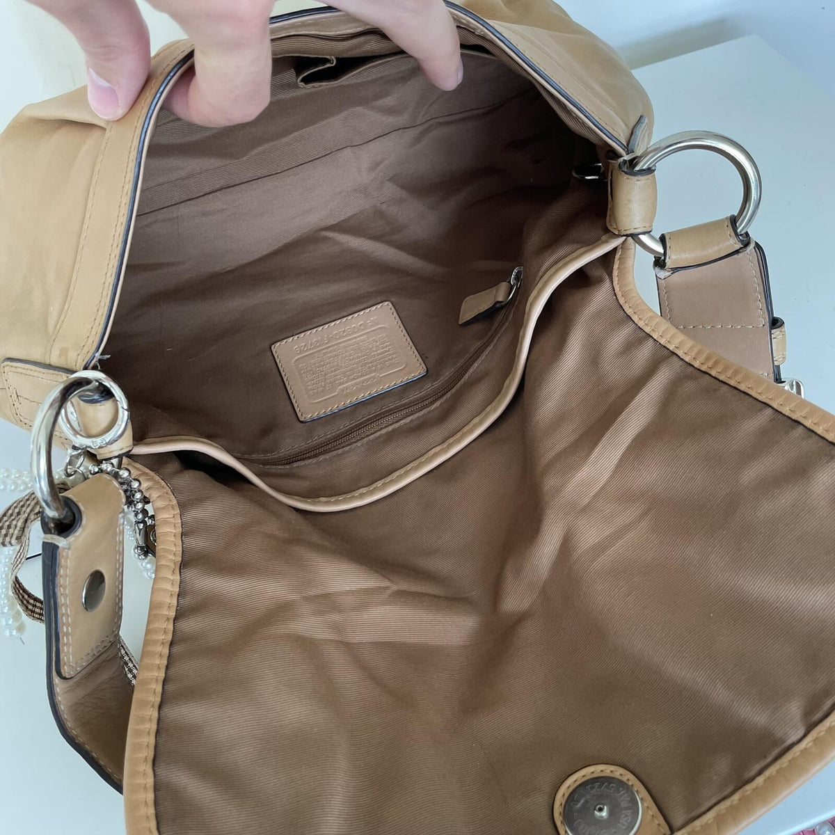 Coach Beige Pleated Leather Shoulder Bag D0920-F13729