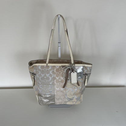 Vintage Y2K Coach Beige Signature Monogram Patchwork Metallic Tote Bag L0873-73498