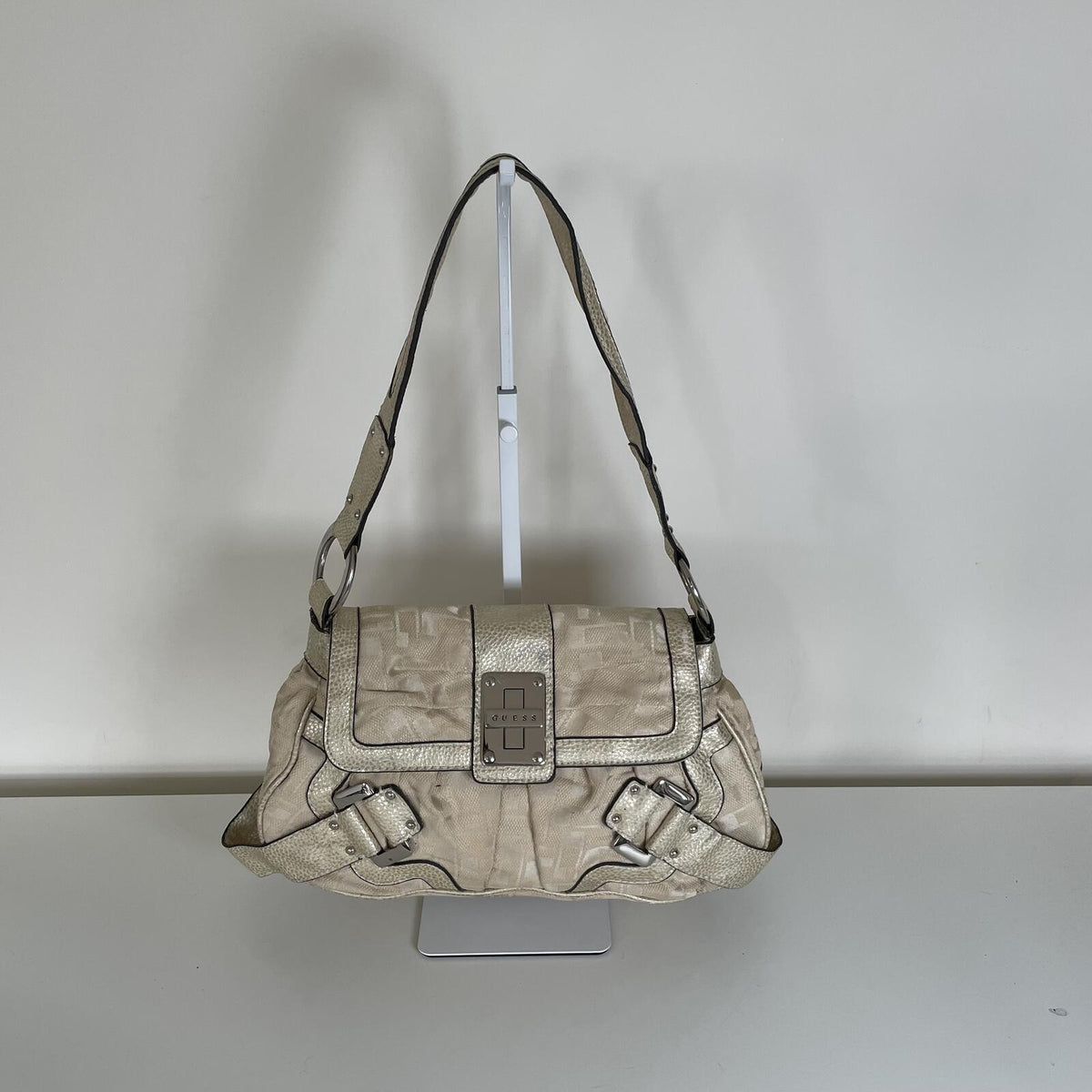 Guess Beige Signature Monogram Shoulder Bag