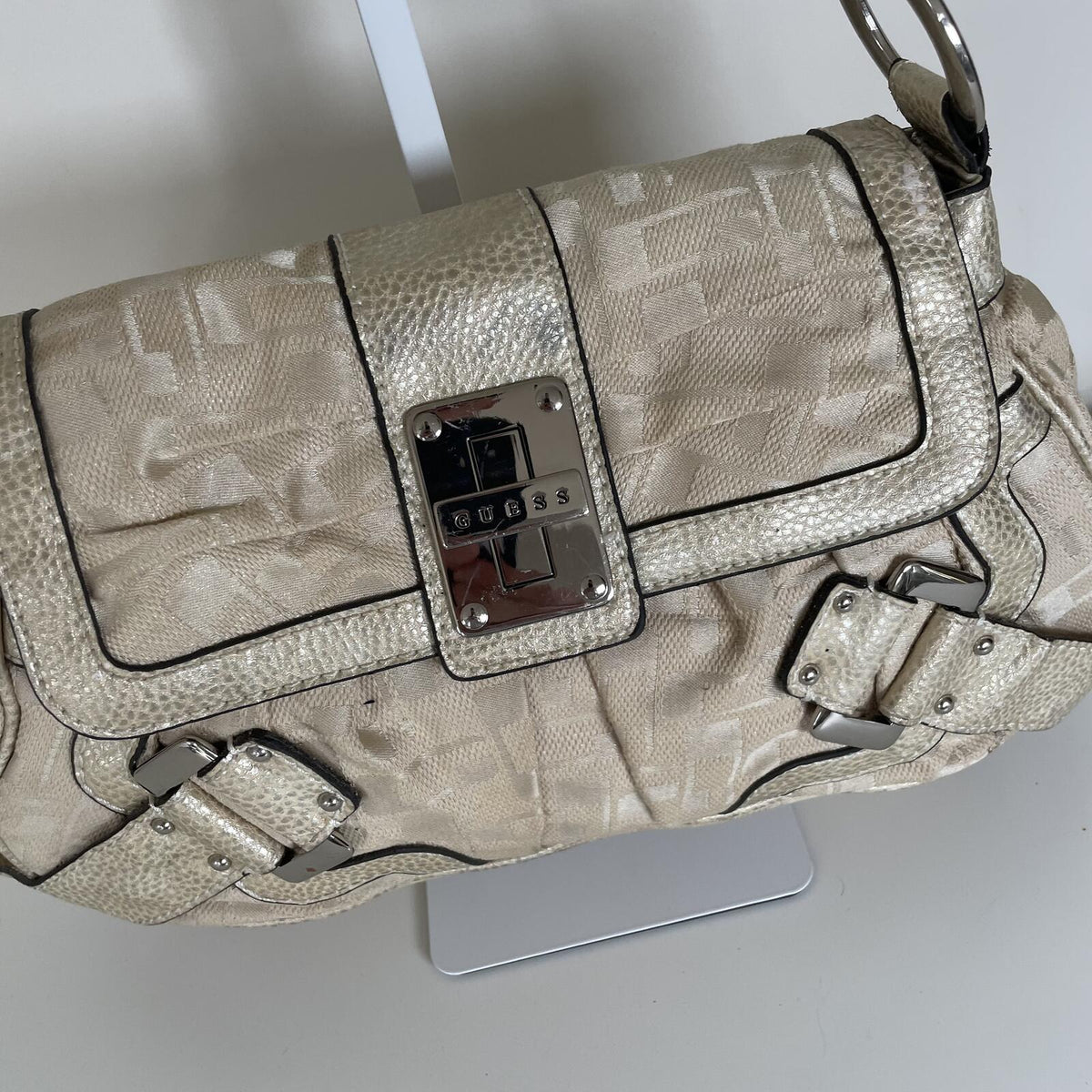 Guess Beige Signature Monogram Shoulder Bag