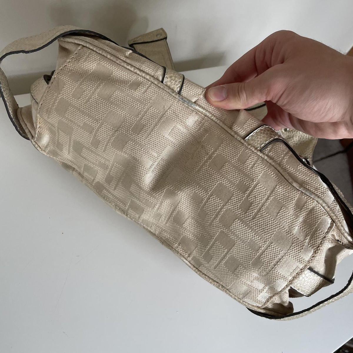 Guess Beige Signature Monogram Shoulder Bag