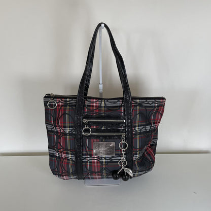 Coach Plaid Poppy Tote Bag Black and Red F0982-14360