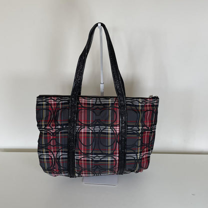 Coach Plaid Poppy Tote Bag Black and Red F0982-14360