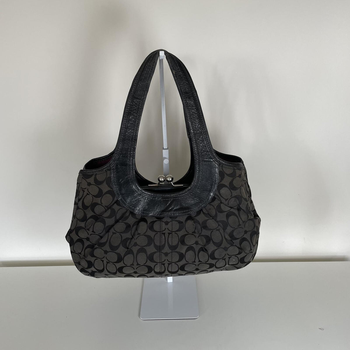 Coach Black Ergo Signature Monogram Kisslock Shoulder Bag G0969-F14380