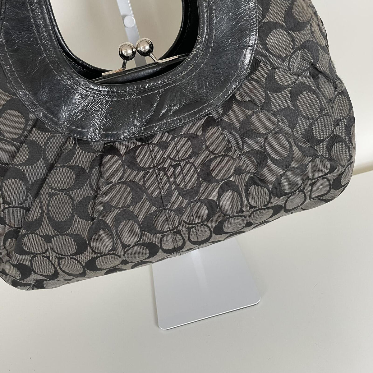 Coach Black Ergo Signature Monogram Kisslock Shoulder Bag G0969-F14380