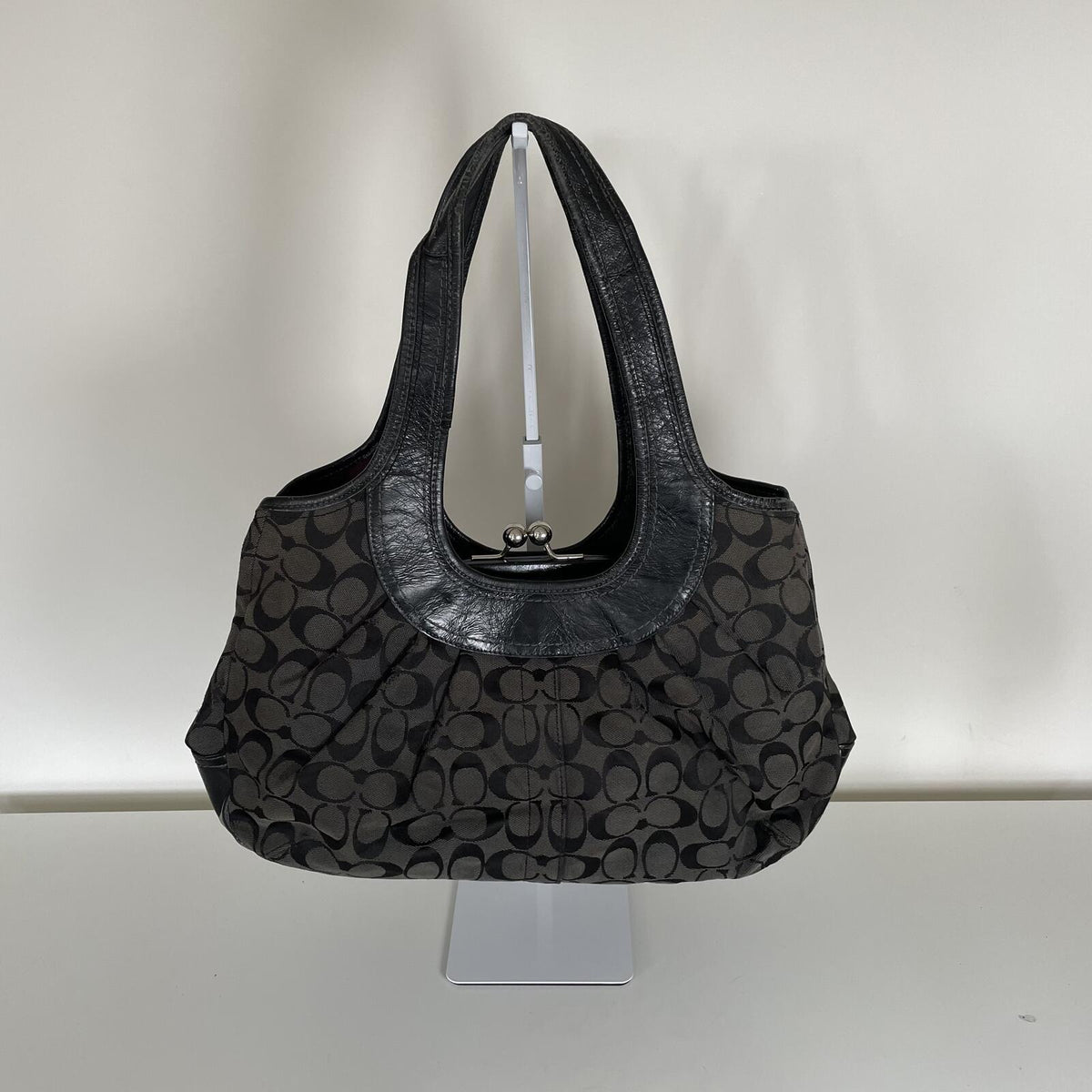 Coach Black Ergo Signature Monogram Kisslock Shoulder Bag G0969-F14380